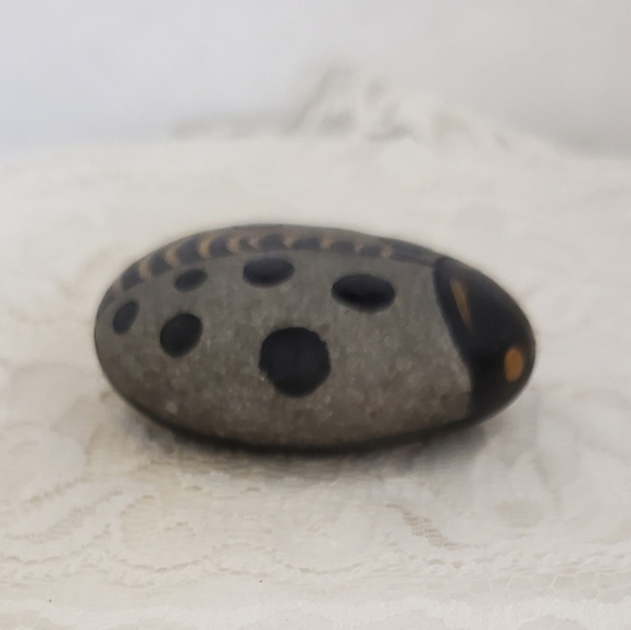 Painted Elegant Black Gray and Gold Ladybug Rock, hand painted ladybug Rock - Picture 5 of 8